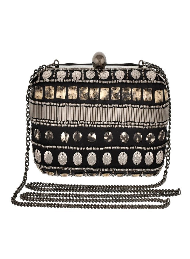 VOYLLA Trendy Bags Beaded and Studded Clutch For Women|Gift for her|Gift for Women|Gift Bags|Party|Bridal|With Sling||Black| - Image 1